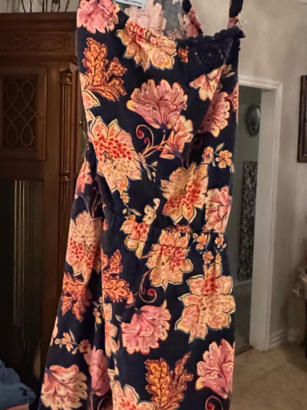Old Navy Navy and Pink Floral A-Line Women’s Skirt Size XL